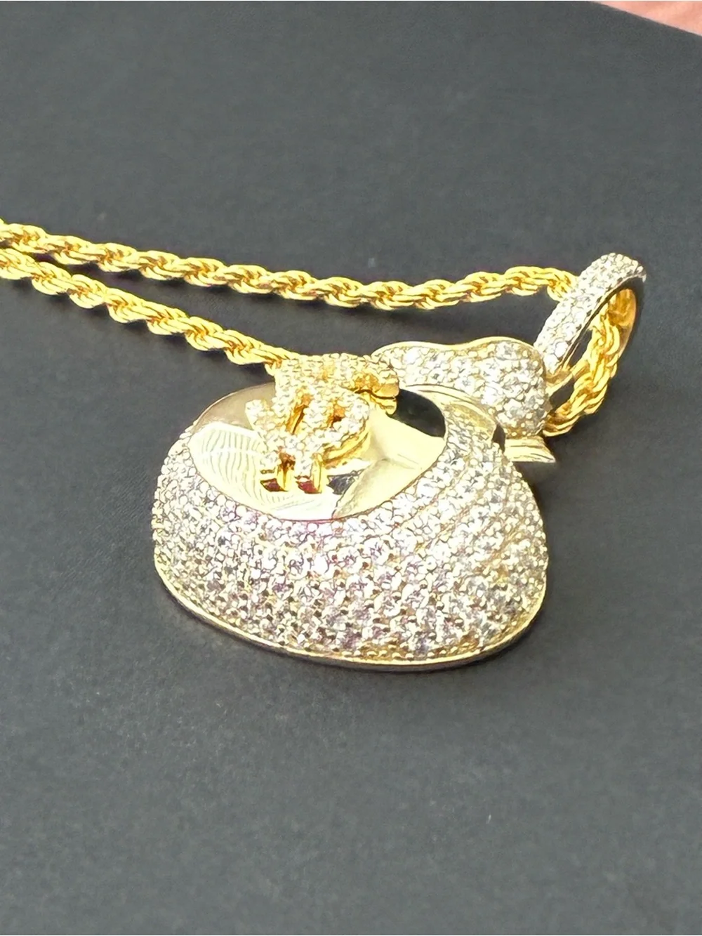 925 Sterling Silver money Pendant with Gold Tone Rope Chain